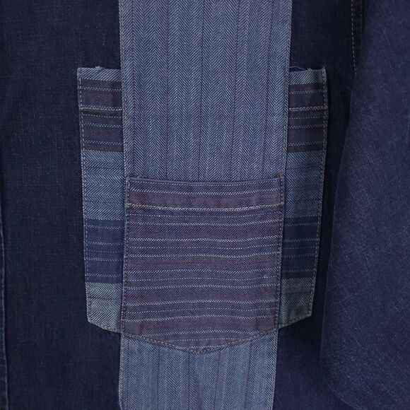 Vintage Marithe Francois Girbaud denim patchwork Button Up Shirt 3XL Long Sleeve - Picture 4 of 14